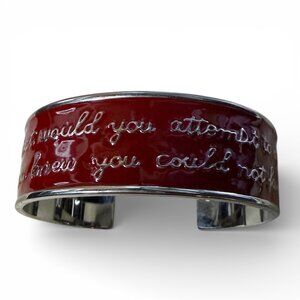 Rustic Cuff maroon and silver tone inspirational quote cuff bangle bracelet